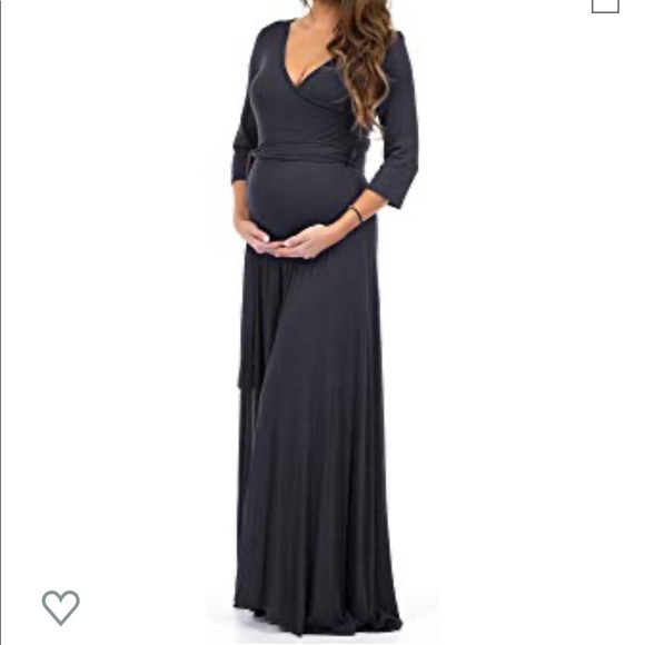 Women faux wrap maternity dress w/adjustable belt - Picture 3 of 5
